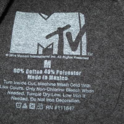 new with hang-tag A+ MTV Checkerboard Logo size Medium (M) Men's Short Sleeve T Shirt, Charcoal Heather Gray, 60% Cotton, 40% Polyester - retro 1980s MTV graphic: checkered black & white with turquoise (style # MTVN0077) image 2