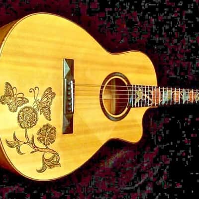 Acoustic Parlor Cutaway Guitar Handmade by Blueberry Butterflies Motif image 10