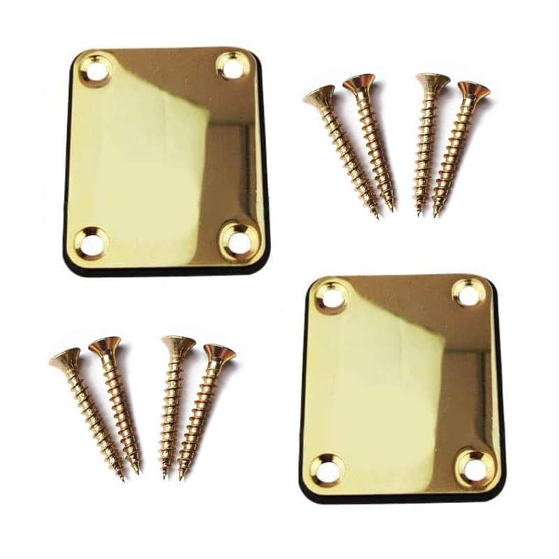 Guitar Neck Plate with Mounting Screws Metal Neckplate for Strat Tele Style Electric Guitar Replacement Gold image 1