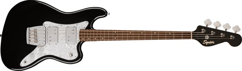 Fender Squier Paranormal Rascal Bass HH, White Pearloid guard, Metallic Black image 1