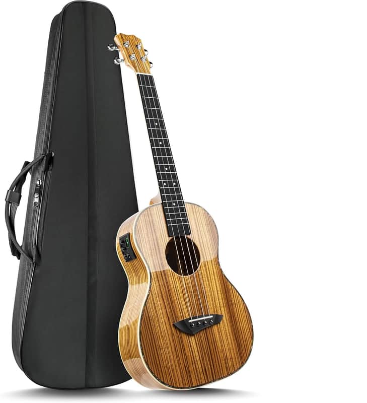 30 inch wood High Baritone LCD color display Electric Ukulele Professional Ukelele Kit Beginner Travel Guitar Starter Pack Bundle, Padded Gig Bag, Strap Set image 1