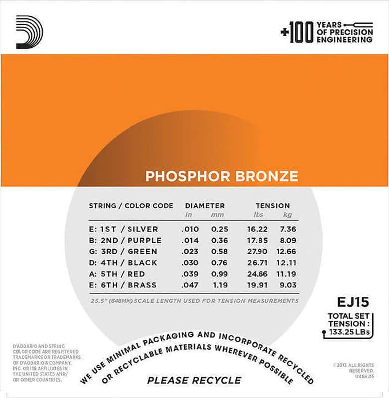 D'Addario EJ15-3D Phosphor Bronze Acoustic Guitar Strings 3-Pack, Extra Light Gauge image 2