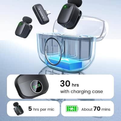 Wireless Mini Lavalier Microphone for iPhone & Android, Dual Clip-On Mics with 30H Charging Case, Intelligent Noise Cancellation, Tiny Portable Mic for Vlogging, TikTok, Live Stream, Teaching Meetings image 2