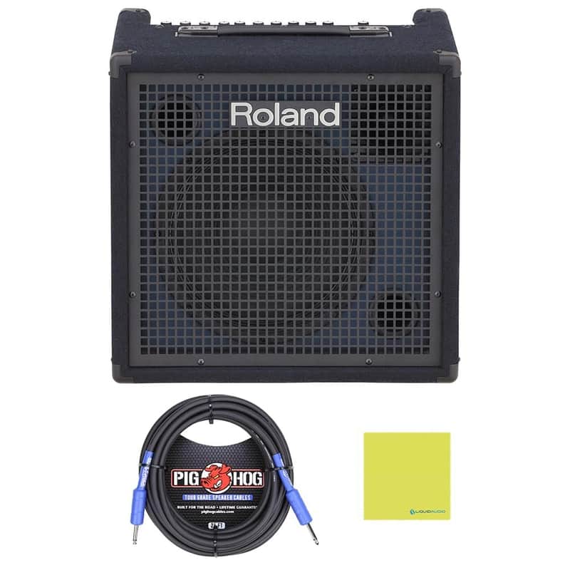 Mint Roland KC-400 4-Channel Stereo Mixing Keyboard Amplifier Bundle with 25ft Pig Hog 9.2mm Speaker Cable & Polishing Cloth â€“ 150-Watt Output, 12" Woofer, Flexible I/O, and Powerful Sound Projection image 1