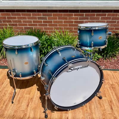 Slingerland Radio King 3-Ply Mahogany/Poplar Drum Set Silver & Blue Lacquer 24/13/16 image 1