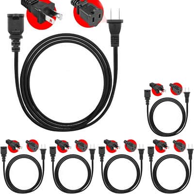 5 Core 2-Prong Male-Female Extension Power Cord 12ft Cable, 6 Pieces Outlet Extension Cable Cord image 7