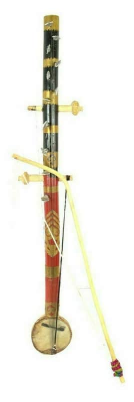 Handmade Ravanahatha Red Black Folk Fiddle Sarangi Ravanhatta Rajasthani Musical String Instrument image 1