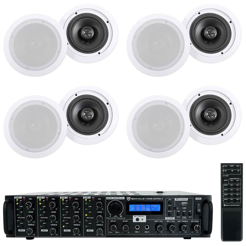 Rockville 4-Room Home Ceiling Speaker System w/(8) 6.5" Speakers+4 Zone Receiver image 1