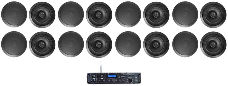 Rockville Rock Zone 8 Receiver+(16) 6.5" Black Ceiling Speakers For Restaurant image 1