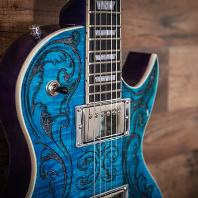 Custom LP Style Baroque Scroll Engraved LP 2026 - Turquoise and purple stain image 5