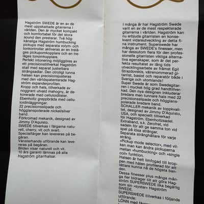 Hagstrom Swede and Superswede promo leaflet [Printed in Denmark by Bøgh&Sorensen] image 5