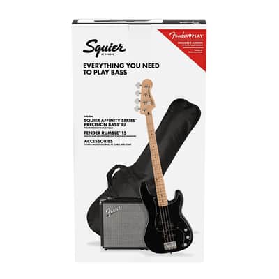 Squier Affinity Precision Bass PJ Pack with Rumble 15 Combo, Laurel Fretboard, Gig Bag  - Black image 2