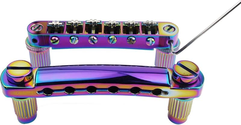 Guitar Tune-O-Matic Bridge and Stop Bar Tailpiece Combo Replacement Compatible with LP SG EPI 6 String Electric Guitar(GS001 + GM005, Chameleon Rainbow) image 1