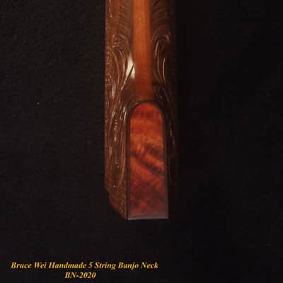 Handcrafted 5 String Banjo Neck, Solid Walnut & Mahogany DRAGON Inlay, Heel Carved, Bruce Wei BN-2020 image 8