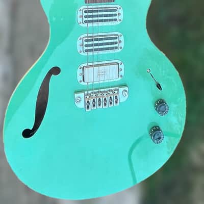 Brownsville Choirboy 3 Pickup Semi Hollow Guitar with Gig Bag - Sage Green Metallic image 2