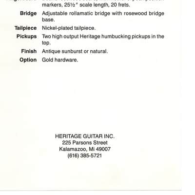 Heritage Guitars-Eagle TDC, promotional print/cut sheet, 1988 image 2
