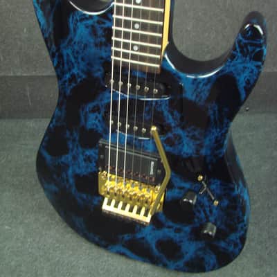 Shadow S-110 Blue/Black Swirl Finish Double Cutaway Electric Guitar W/Case image 5