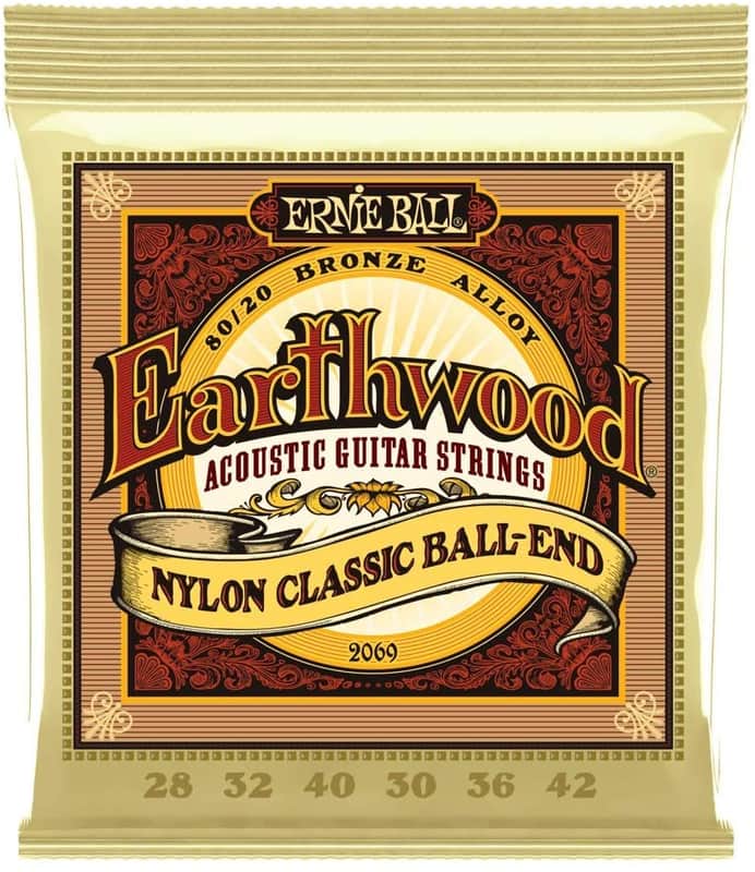 Classical Guitar Strings 28-42 Ernie Ball Earthwood Folk Nylon, Clear Gold Ball End 100% Genuine image 1