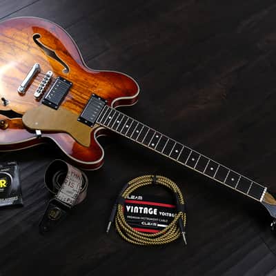 Quincy 335 deluxe style electric guitar Vancouver by Quincy with Black DR strings 2017 Spalted Maple image 1
