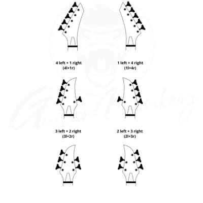 Guitar Monkey 5-String Set Bass Tuning Machine Heads (5l, 5r, 4l+1r, 1l+4r, 3l+2r, 2l+3r) Chrome image 2