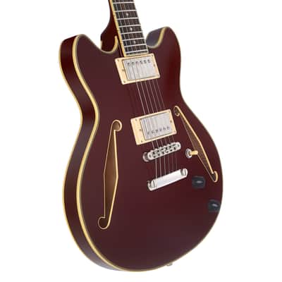 D'Angelico DAEMDCTSWNSNS EXCEL MINI DC TOUR EXCEL MINI DC TOUR Double Cutaway Semi-Hollow Body 3 Piece Maple/Walnut/Maple Neck 6-String Electric Guitar w/Gig Bag image 2