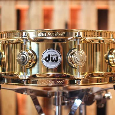 DW 4x14 Collector's Bell Brass Snare Drum w/ Gold Hardware image 1