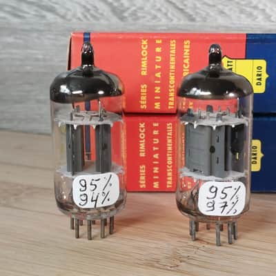 Rare NOS NIB early 70's PHILIPS AMPEREX 12AU7 ecc82  DIMPLED DISC GETTER  Heerlen perfect matched pair very strong, fully tested Superb sounding tubes ! image 4