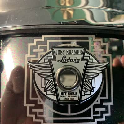 NOS Ludwig 6.5x14 Joey Kramer "Hit Hard" Signature Engraved Black Magic Snare Drum image 6
