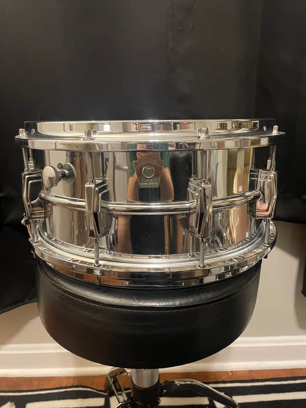 Ludwig No. 402 Supraphonic 6.5x14" 10-Lug Aluminum Snare Drum with Large Chicago Keystone Badge 1984 - Chrome-Plated image 1