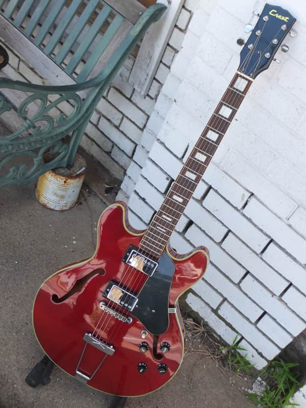 Crest 335 Style Semi-Hollow Electric Guitar 1970's - Cherry Red image 1