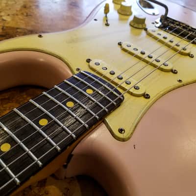 American Fender Stratocaster Standard Shell Pink Over Candy Apple CS Fat 50's image 11