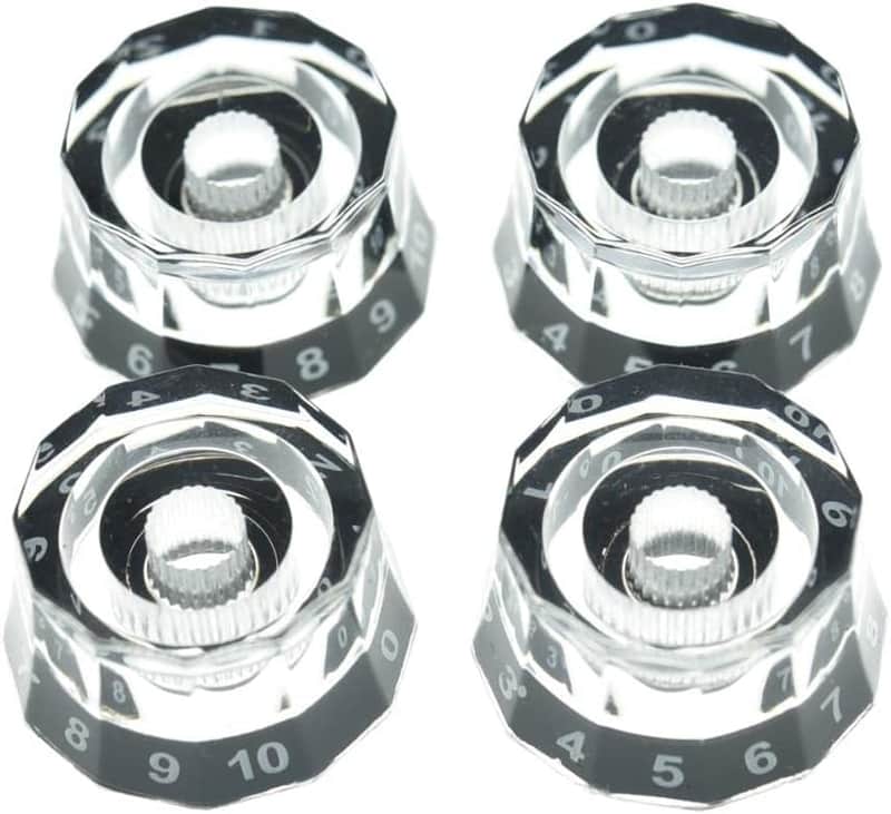 4pcs Clear Lampshade Guitar Knobs | USA 24 Fine Spline Speed Control Knobs for PRS, LP, SG, Les Paul Guitars & Basses | Push-On Split Shaft Pot Replacement image 1