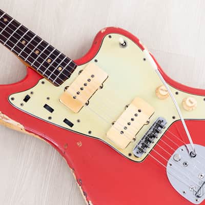 1963 Fender Jazzmaster Pre-CBS Vintage Guitar Fiesta Red w/ Blonde Case image 7