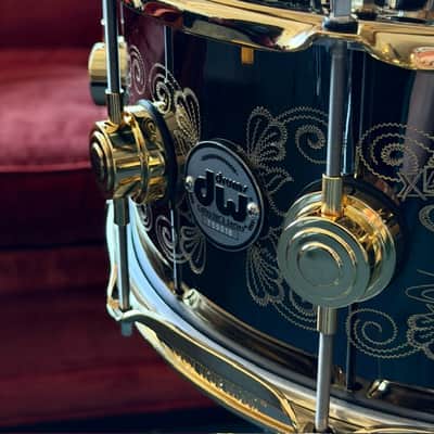 DW 6.5x14 Black Nickel/Gold over Brass Snare Drum -Hand Engraved by John Aldridge (30th Anniversary) image 9