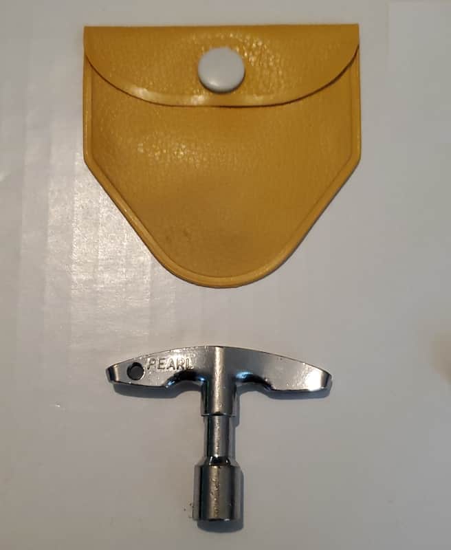 RARE! * 1960s 1970s PEARL DRUM KEY & Yellow POUCH (drumkey & bag) image 1