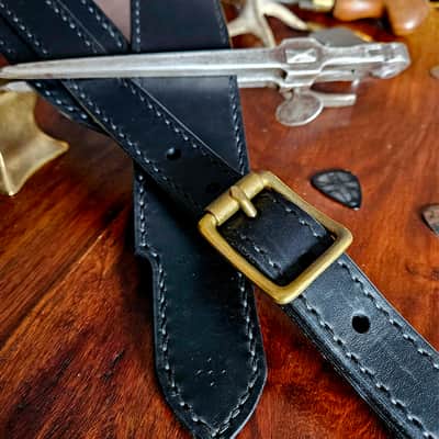 Guitar strap - Hand made and hand stitched leather guitar strap, Black & Black - "Wolf" [SOLD - MORE MADE TO ORDER] image 2