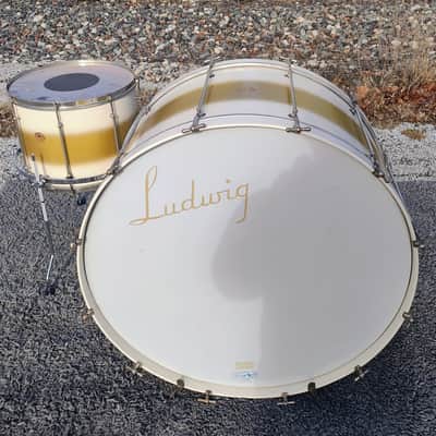 30's Ludwig White/Gold Duco 2PC (32"x16" Tube Lug BD + 16"x12" FT) Drum Set image 5