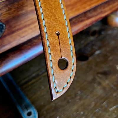 "Frodo" - Elegant hand stitched leather guitar strap with decorative ring image 10