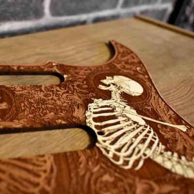 Hand-Painted Cherrywood Pickguard for Fender Stratocaster HSS/SSS – Laser-Engraved Unique 'Stumble' Design image 5