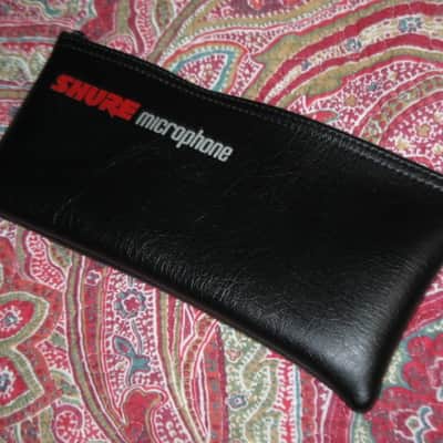 lightly used very clean 1980s Shure microphone pouch, outer areas are black vinyl with a very light reptile texture/appearance & one area has a red & silver graphic / inside is black / black zipper (NO microphone) 10 inches W, 4 & 1/2 inches H image 8