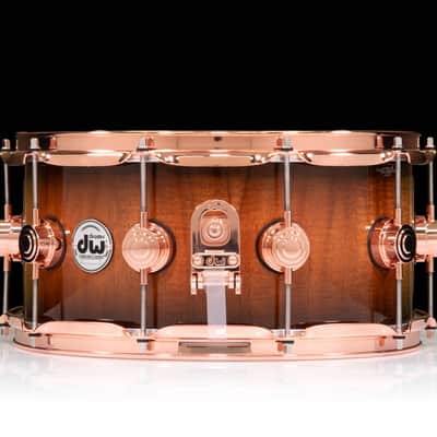 DW Collector's Series 6.5x14 Koa on 12ply VLT Shell with Copper Hardware - Natural to Candy Black Burst image 4