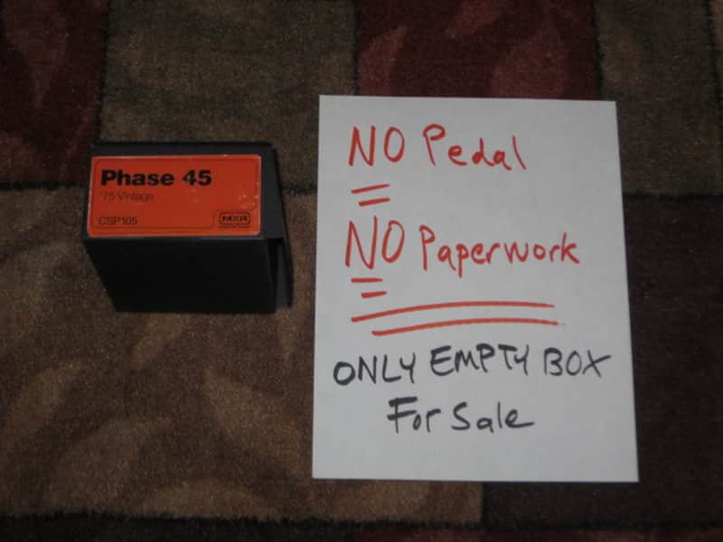 lightly handled MXR EMPTY BOX ONLY for CSP105 Custom Shop '75 Vintage Phase 45 Phase Shifter (NO pedal / NO paperwork) 2010s - BOX: Black Cardboard / LABEL: Orange & Black / GRAPHIC: Silver image 1