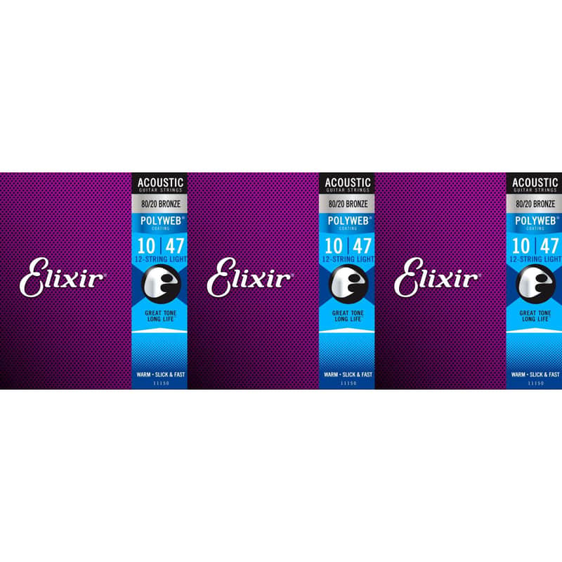 Elixir Strings 11150 Polyweb 80/20 Bronze Acoustic Guitar Strings - .010-.047w Light 12-String (3-pack) image 1