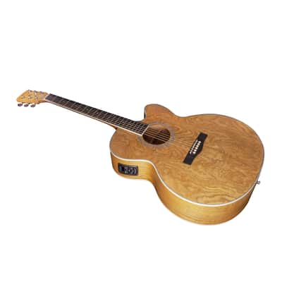 TARIO 41'' Acoustic Electric Cutaway Guitar Antique Jumbo Body Curly Ash body Okoume Neck Natural image 3
