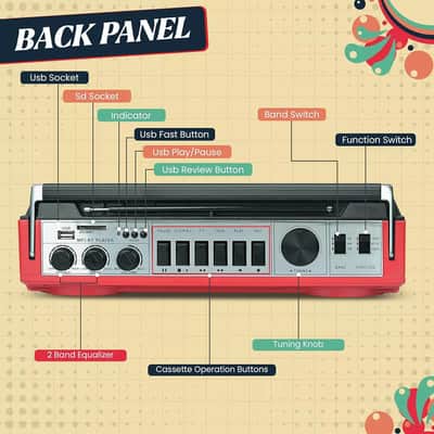 Retro Red Boombox Cassette Player & Recorder – Perfect for Musicians & Audio Creators image 3