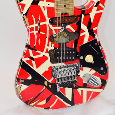 2020 EVH Striped Series Frankenstein Frankie Electric Guitar, Maple Fingerboard, Red with Black Stripes Relic w/ Case image 3