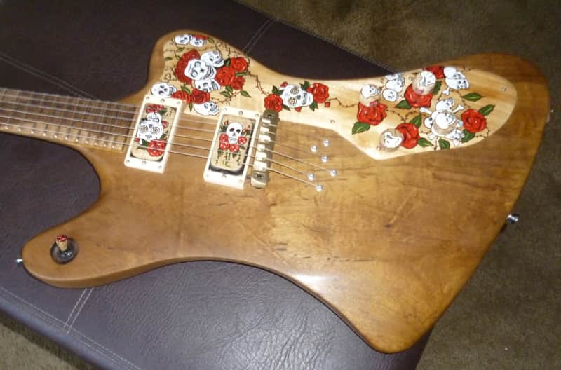 custom unique stock, Firebird R slab guitar,"Skulls&Roses",,handpainted+carved,collector item trades image 1