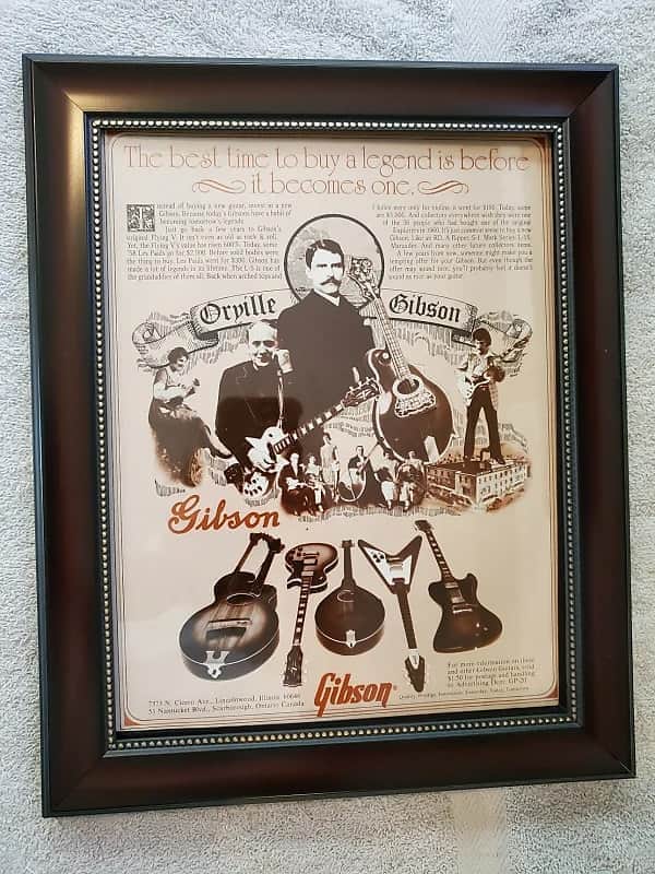 1978 Gibson Guitars Color Promotional Ad Framed Orville Gibson Flying V, Les Paul, RD Artist Original Bild 1