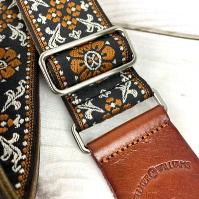 Walker & Williams H-42 Vintage Series Plush Back Cream Mandala Woven Strap w/Chestnut Ends image 5