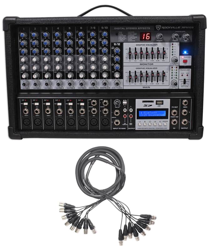 Rockville RPM109 12 Channel 4800w Powered Mixer , 7 Band EQ+8-Ch Snake Cable image 1